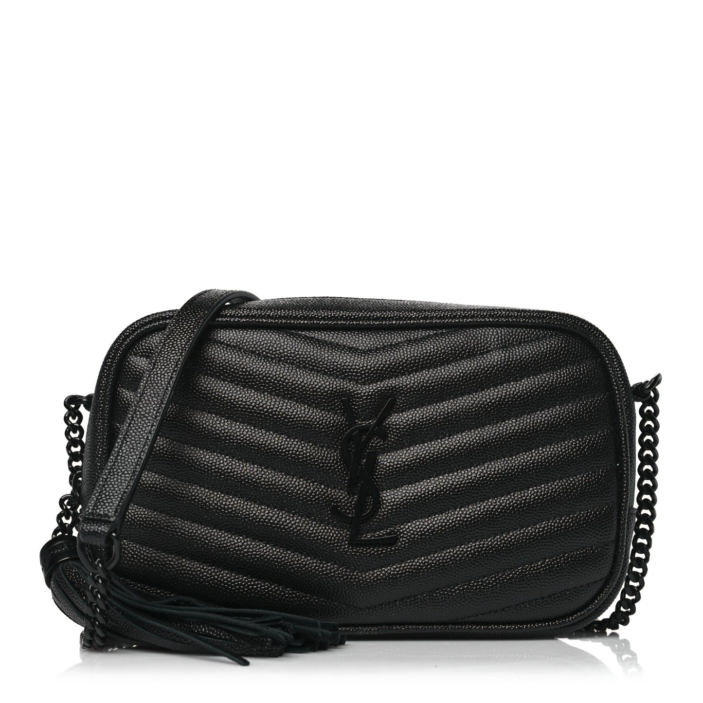 SAINT LAURENT Grain De Poudre Matelasse Monochrome Monogram Mini Lou Camera Bag Black