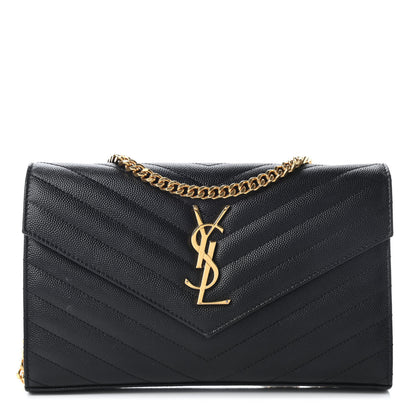Saint Laurent Grain De Poudre Matelasse Chevron Monogram Chain Wallet Black 1 of 7