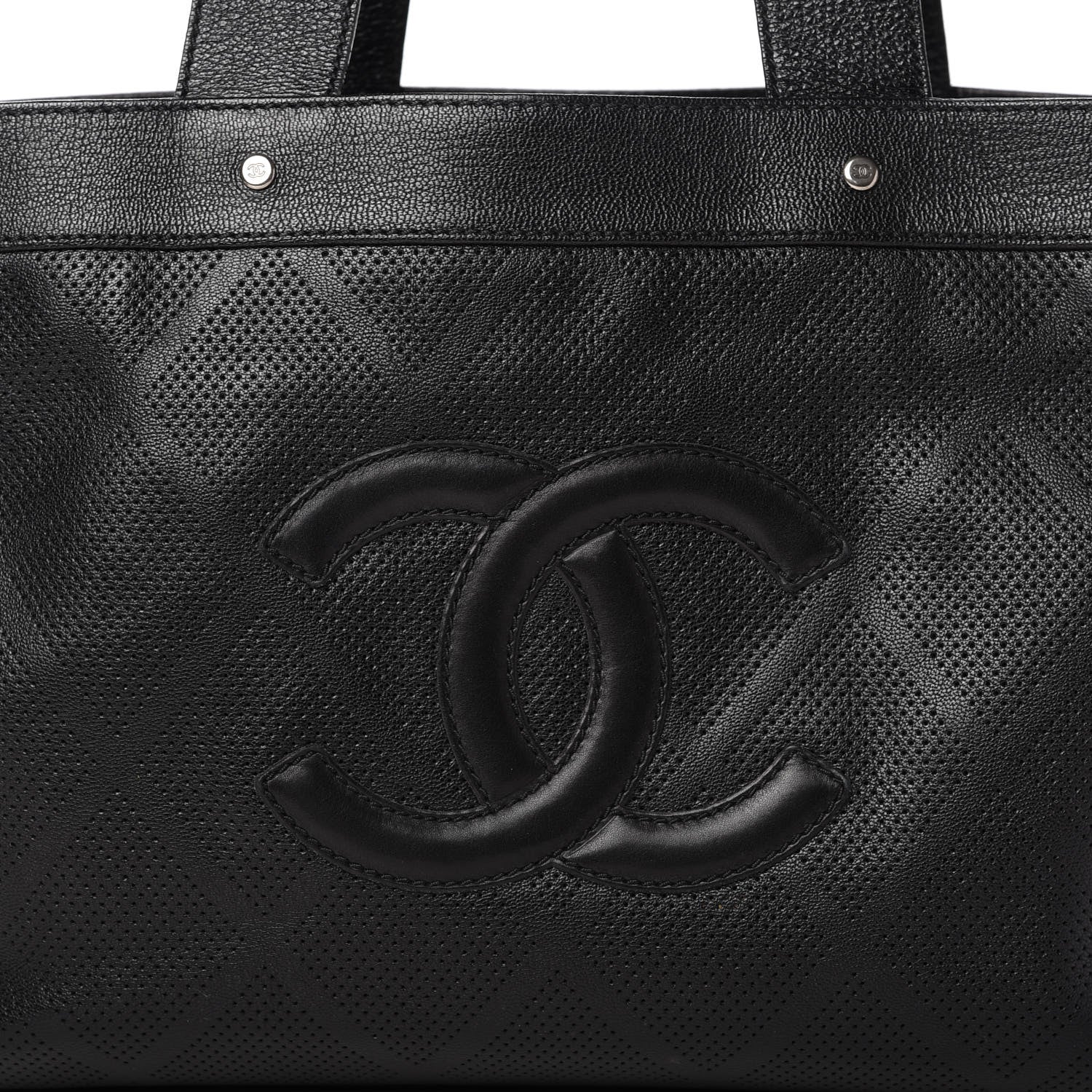 Chanel Goatskin Perforated Large CC Tote Black 10 of 10