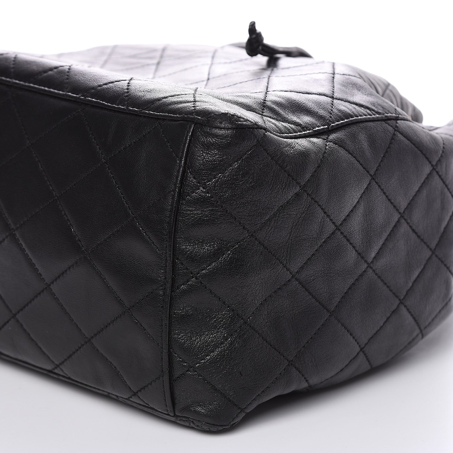 Chanel Lambskin Quilted Drawstring Bucket Bag Black 8 of 14
