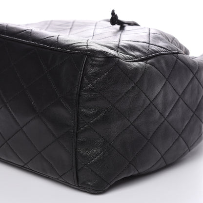 Chanel Lambskin Quilted Drawstring Bucket Bag Black 8 of 14
