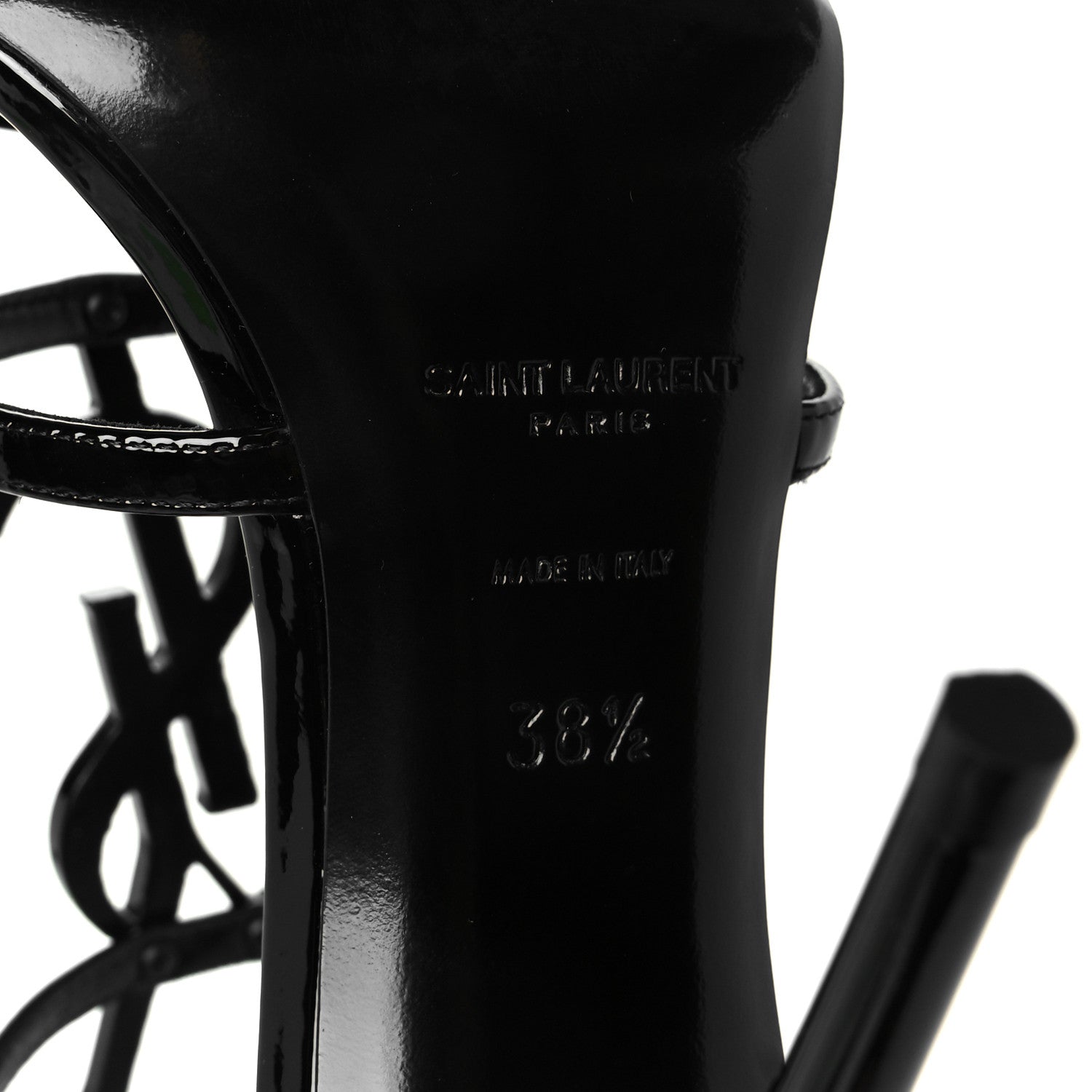 Saint Laurent Patent Cassandra 100 Ankle Strap Sandals 38.5 Black 9 of 10