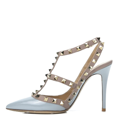 Valentino Garavani Patent Rockstud Ankle Strap Pumps 36 Grey Poudre 1 of 11