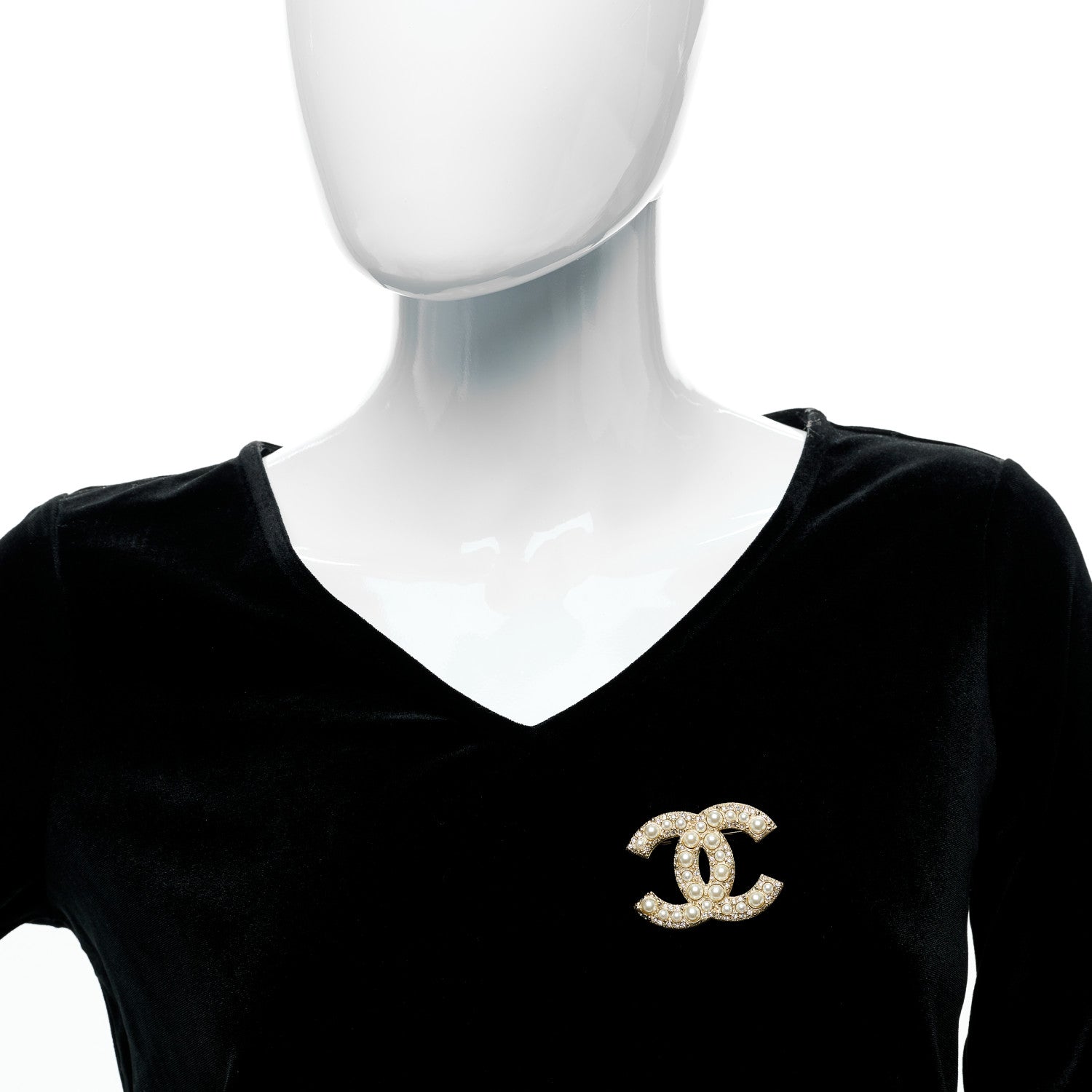 Chanel Metal Crystal Graduated Pearl CC Brooch Gold 2 of 5