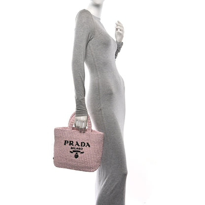 Prada Yarn Raffia Effect Crochet Small Logo Tote Alabastro 2 of 10