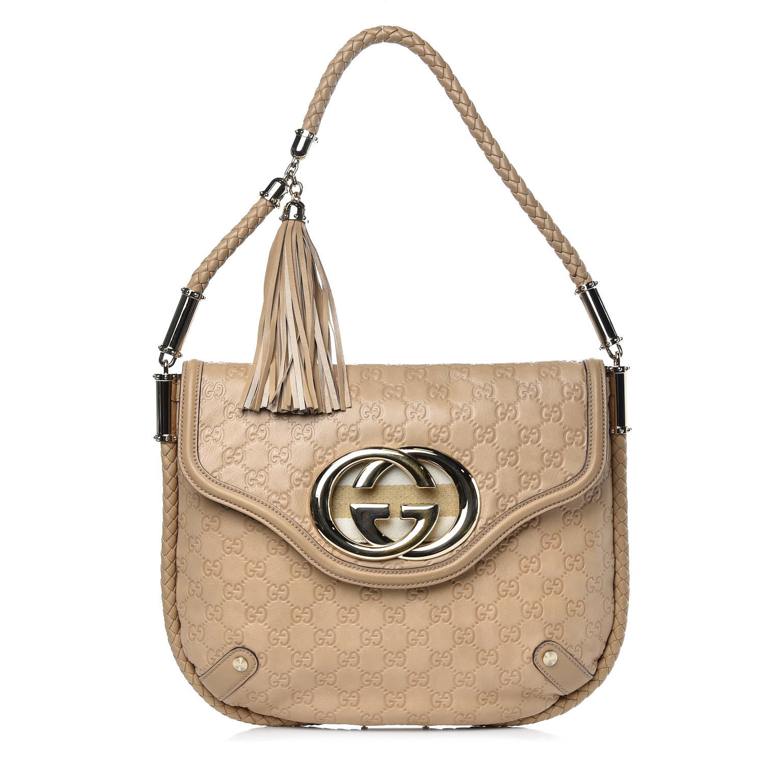 Gucci Guccissima Medium Britt Tassel Shoulder Bag Beige 1 of 12