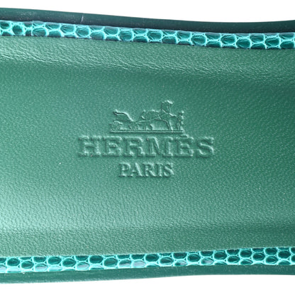 Hermes Lizard Oran Sandals 38 Vert Emeraude 8 of 8