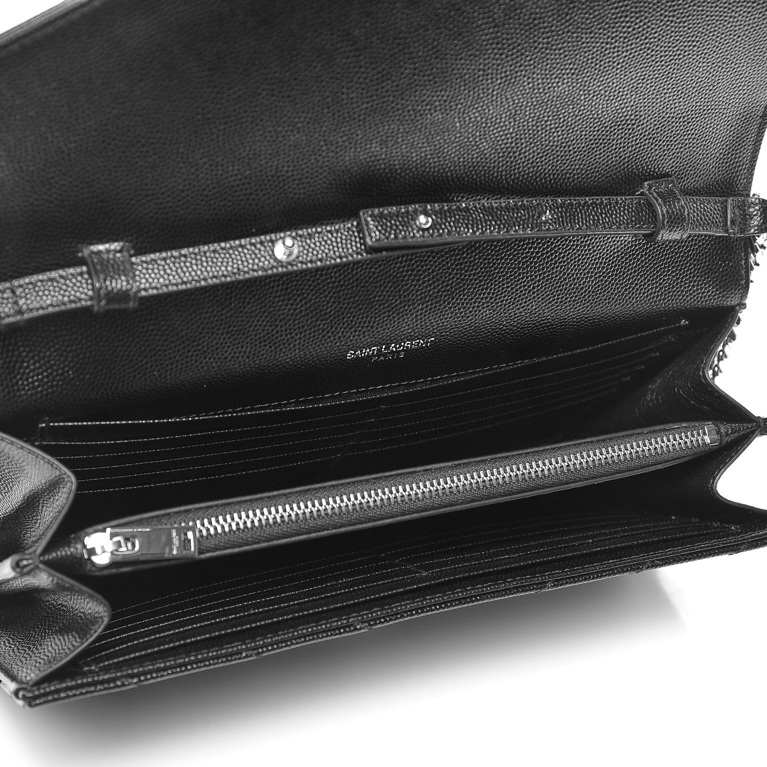 Saint Laurent Grain De Poudre Matelasse Chevron Monogram Chain Wallet Black 5 of 7