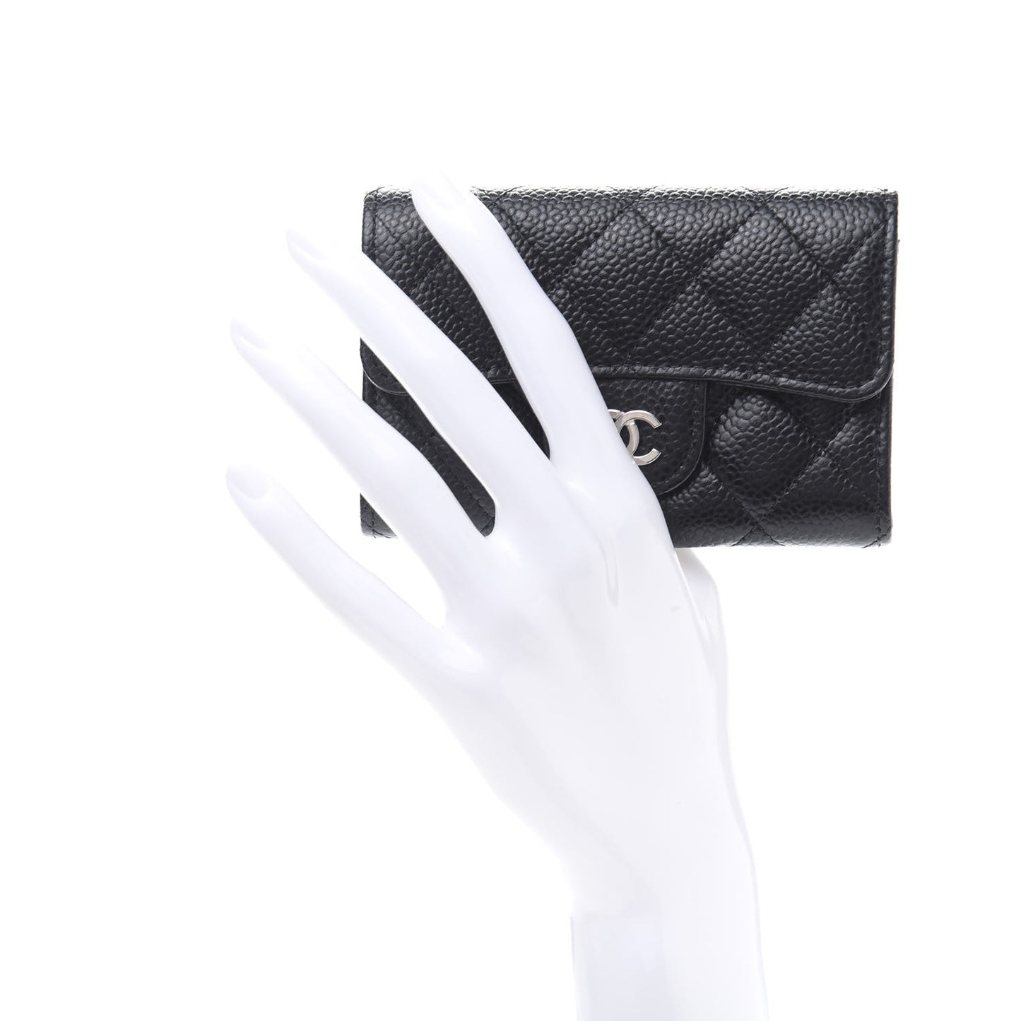 Caviar Quilted Flap Card Holder Black