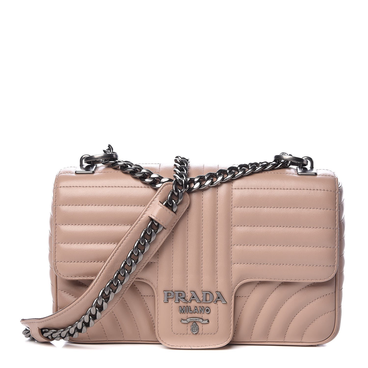 Prada Soft Calfskin Impunture Diagramme Medium Chain Flap Shoulder Bag Cipria 1 of 15