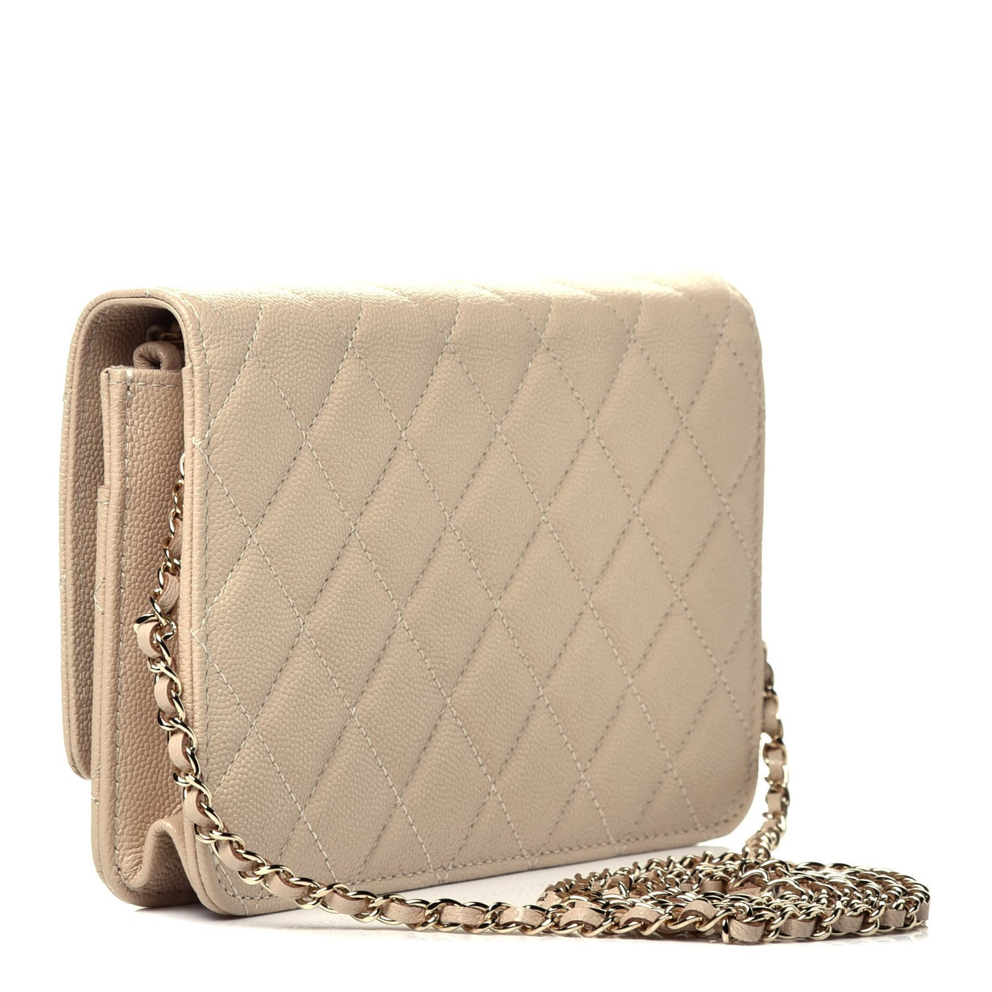 Caviar Quilted Golden Class Wallet On Chain WOC Light Beige