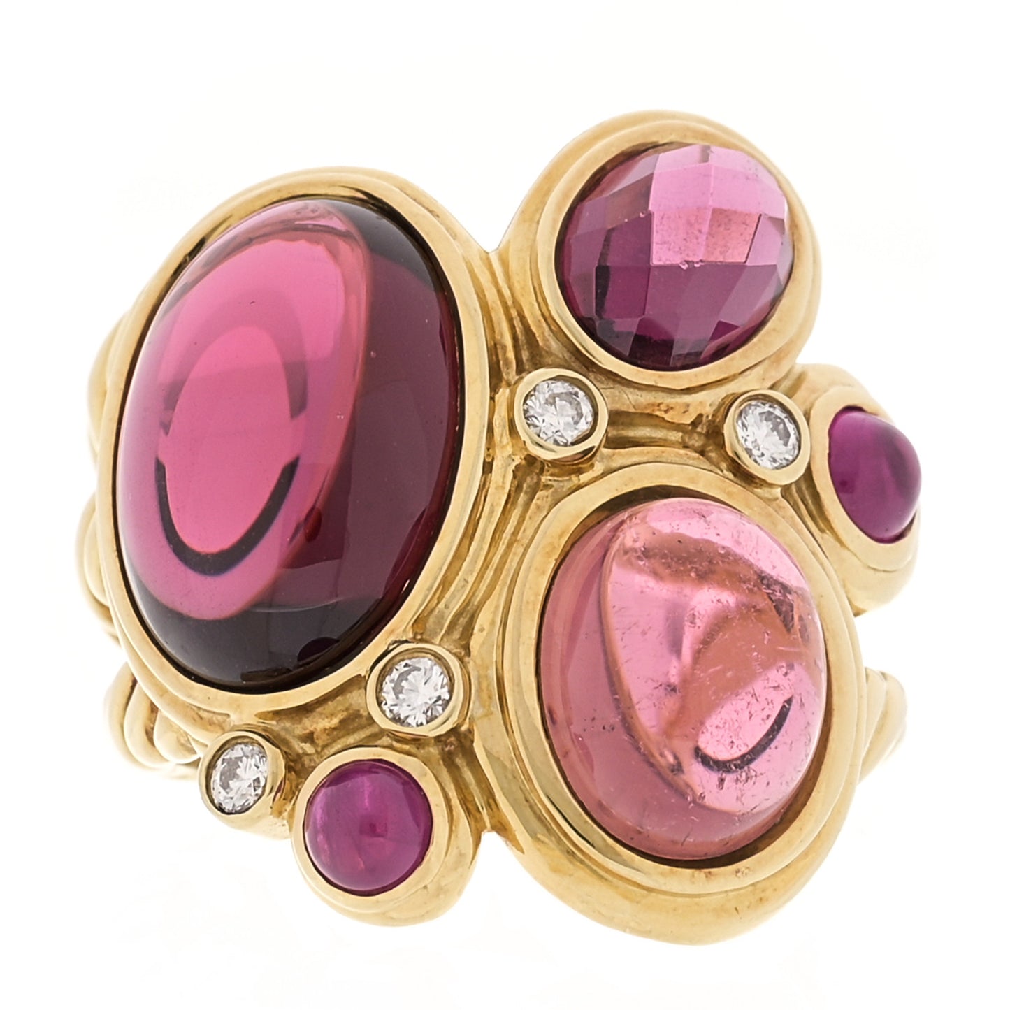 18K Yellow Gold Diamond Tourmaline Ruby Garnet Mosaic Ring 56 7.5