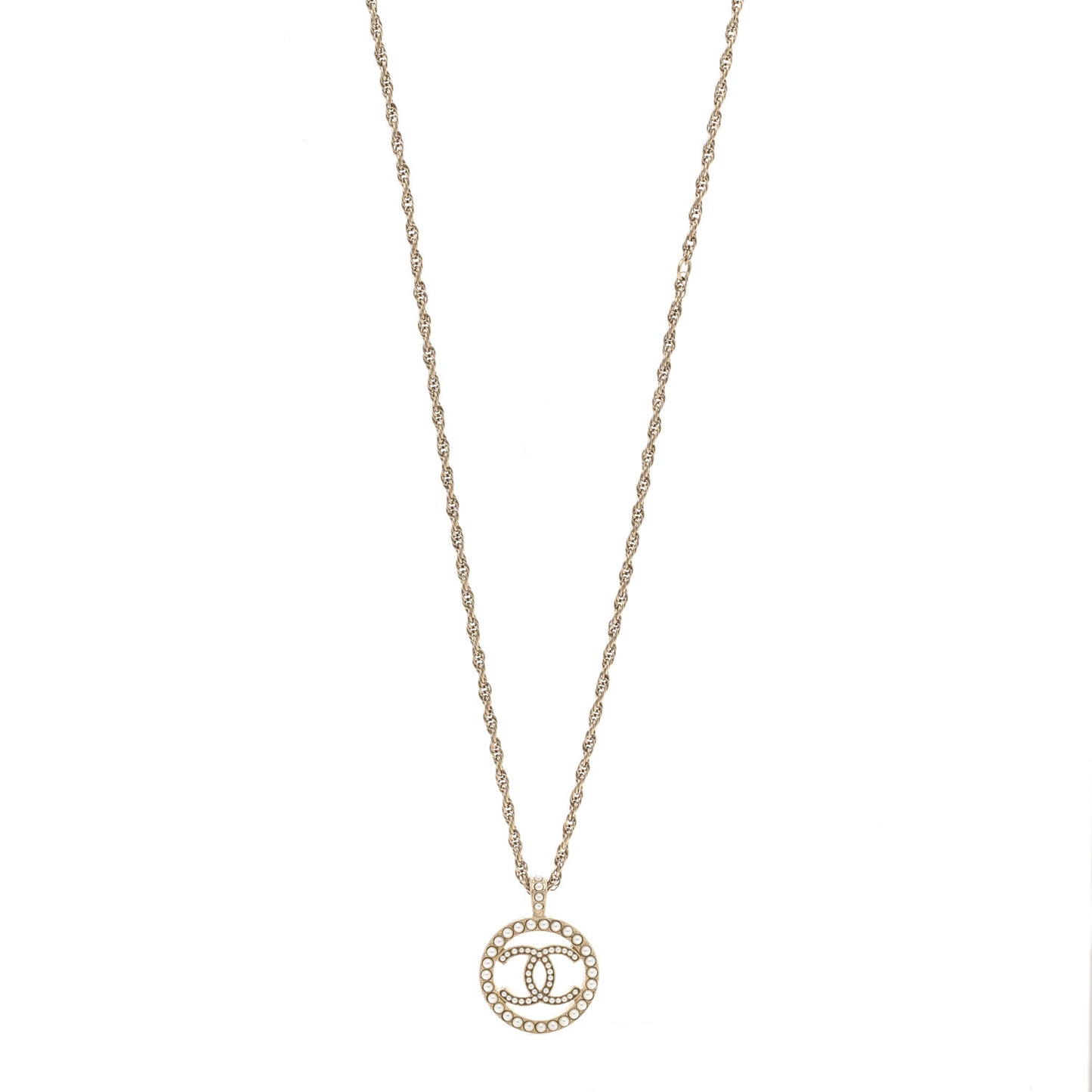 Pearl CC Round Pendant Necklace Gold