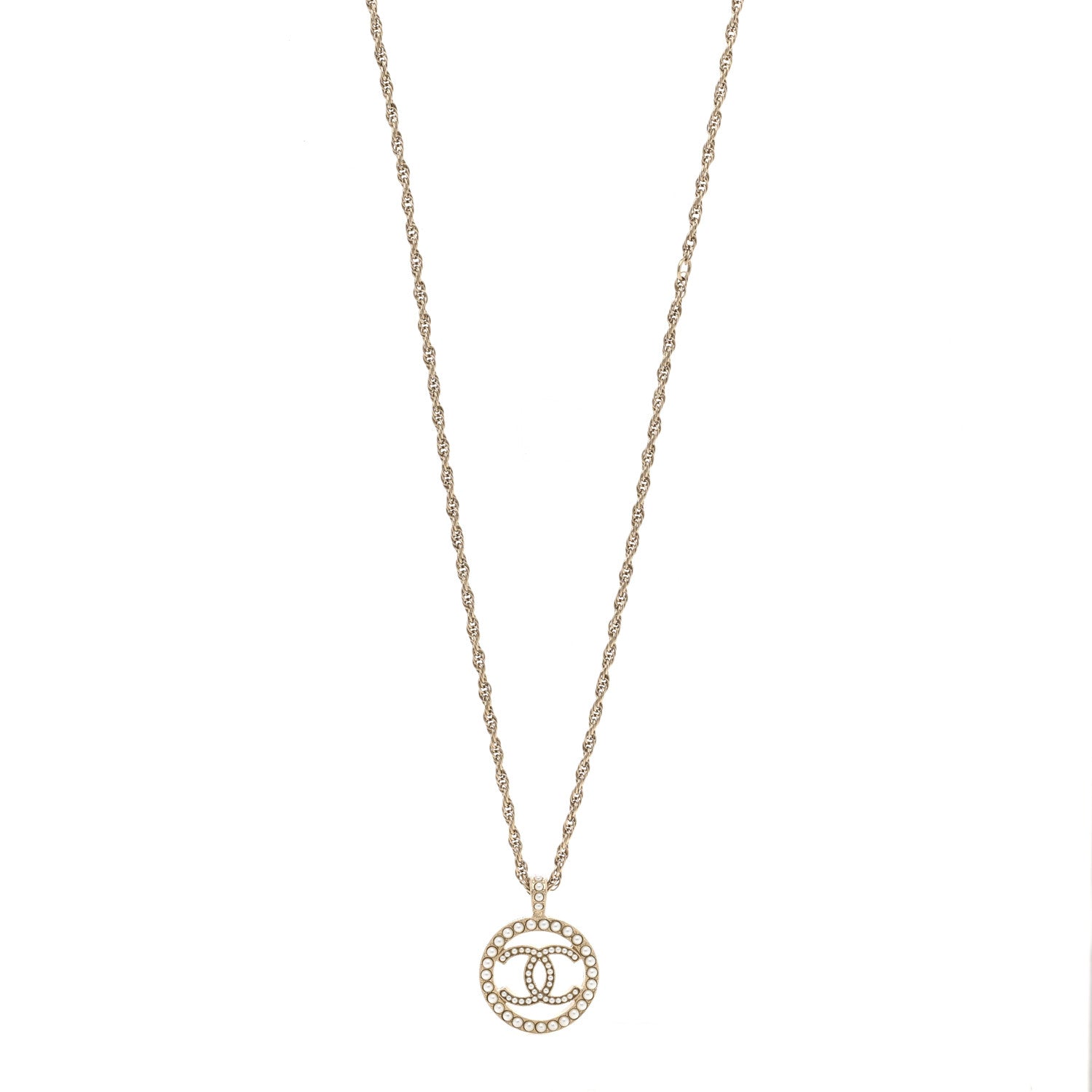 Chanel Pearl CC Round Pendant Necklace Gold 1 of 7