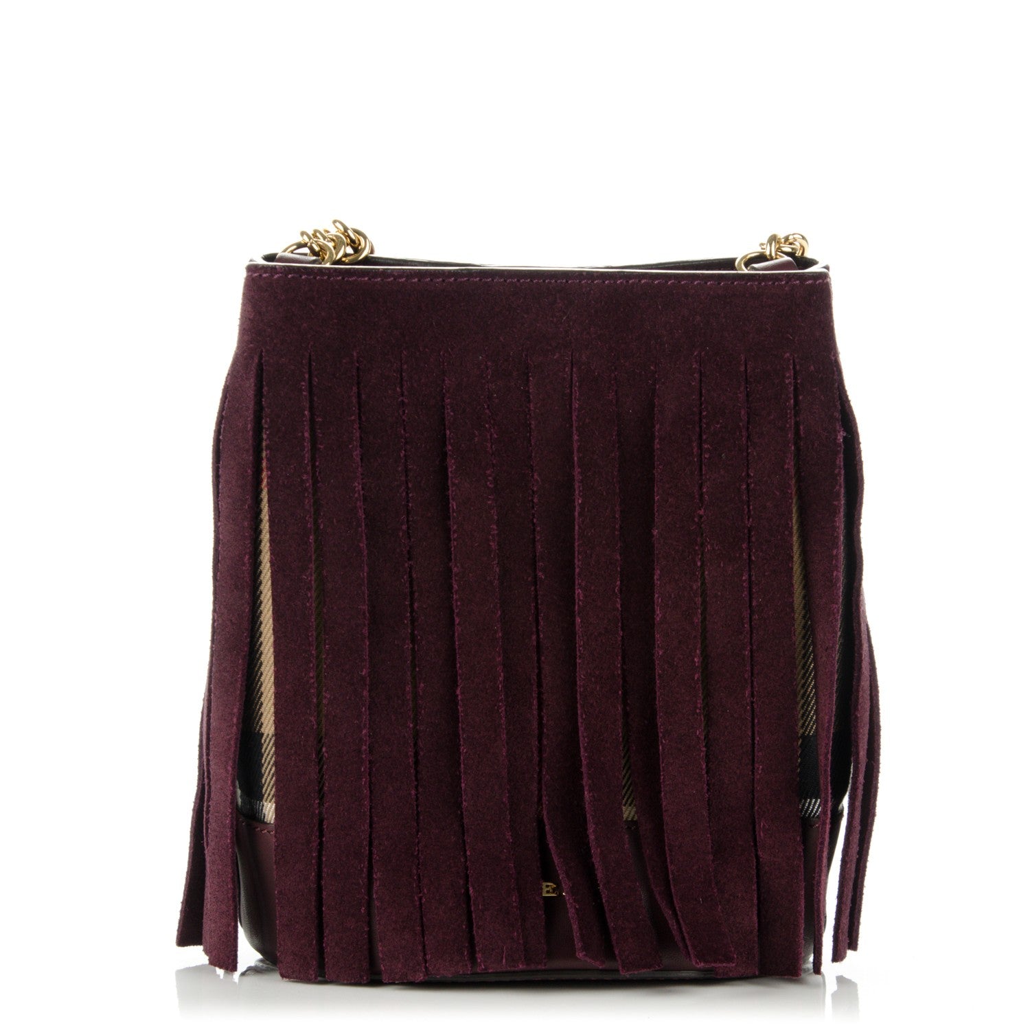 Burberry Suede Fringe House Check Baby Bucket Bag Elderberry 1 of 9
