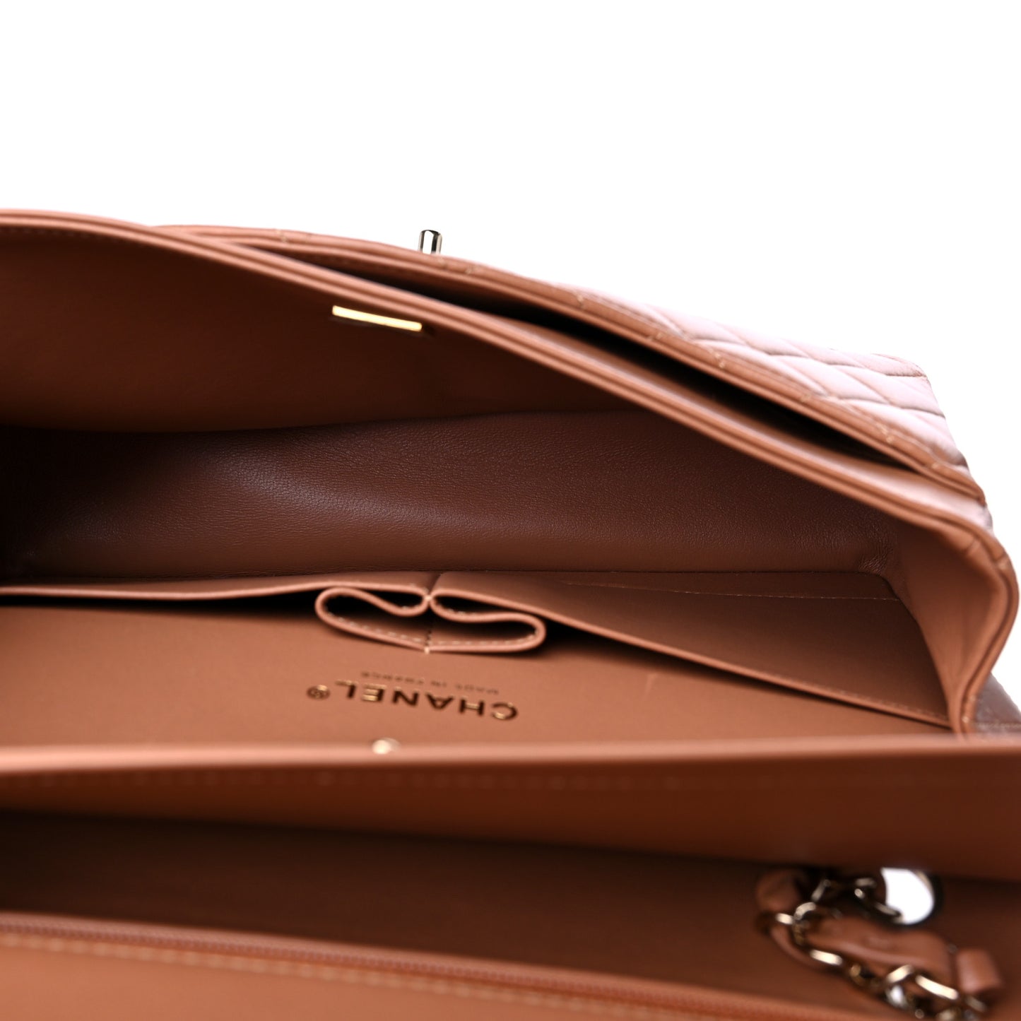 Lambskin Quilted Medium Double Flap Brown
