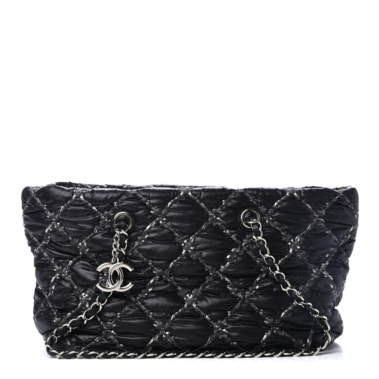 Nylon Quilted Tweed Stitch Bubble Tote Black