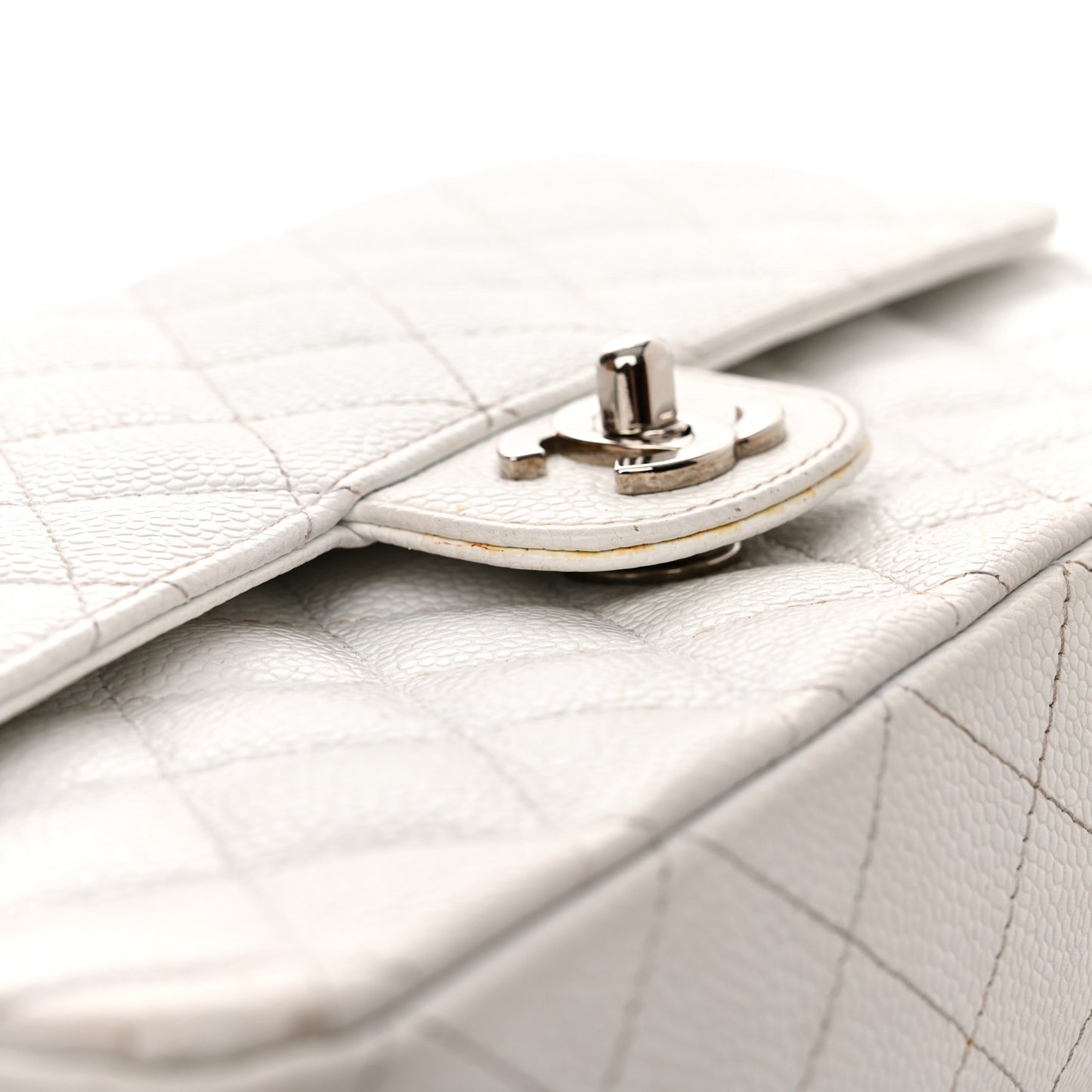 Caviar Quilted Medium Double Flap Bijoux Chain White