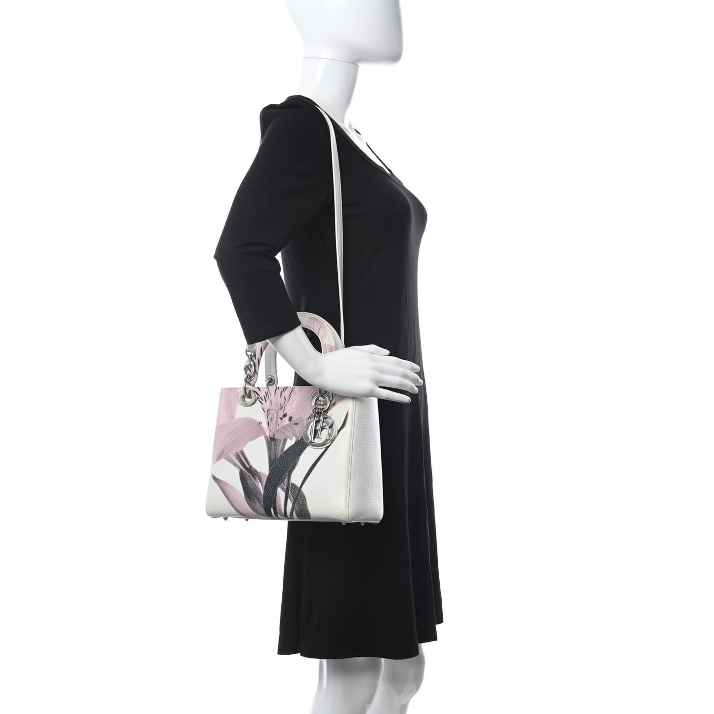 Deerskin Floral Printed Medium Lady Dior White