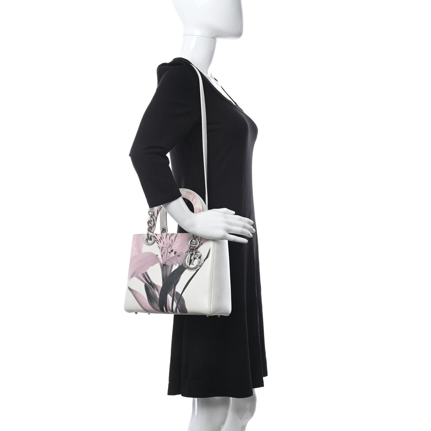Christian Dior Deerskin Floral Printed Medium Lady Dior White 2 of 14