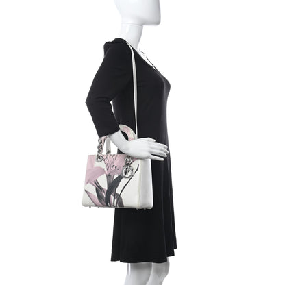 Christian Dior Deerskin Floral Printed Medium Lady Dior White 2 of 14