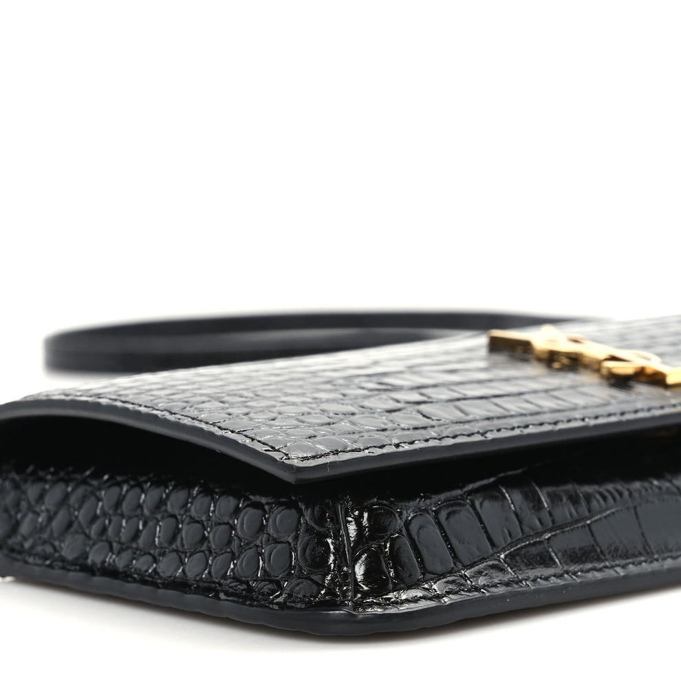 Saint Laurent Crocodile Embossed Monogram Phone Holder Crossbody Black ...
