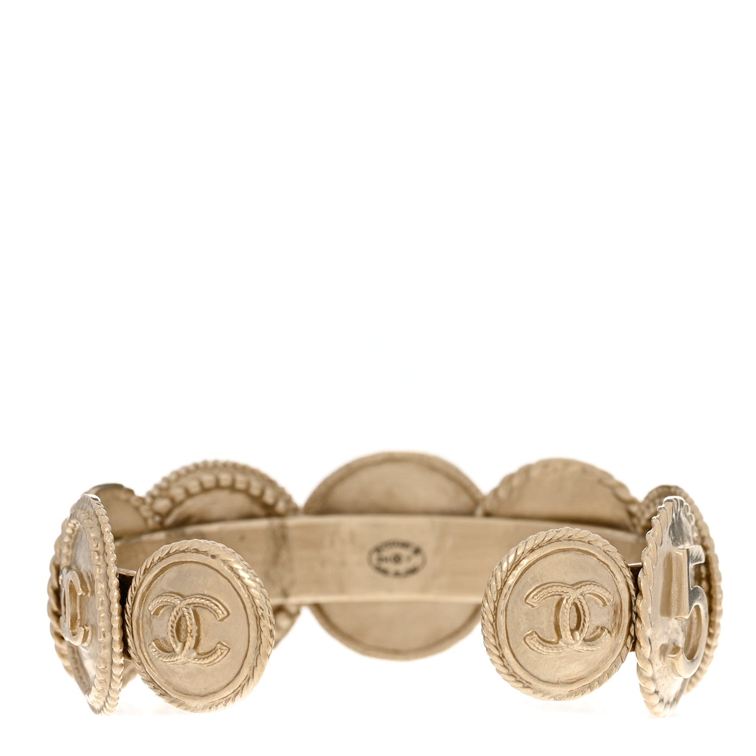Chanel Metal Mademoiselle Coin Cuff Bracelet Gold 3 of 4