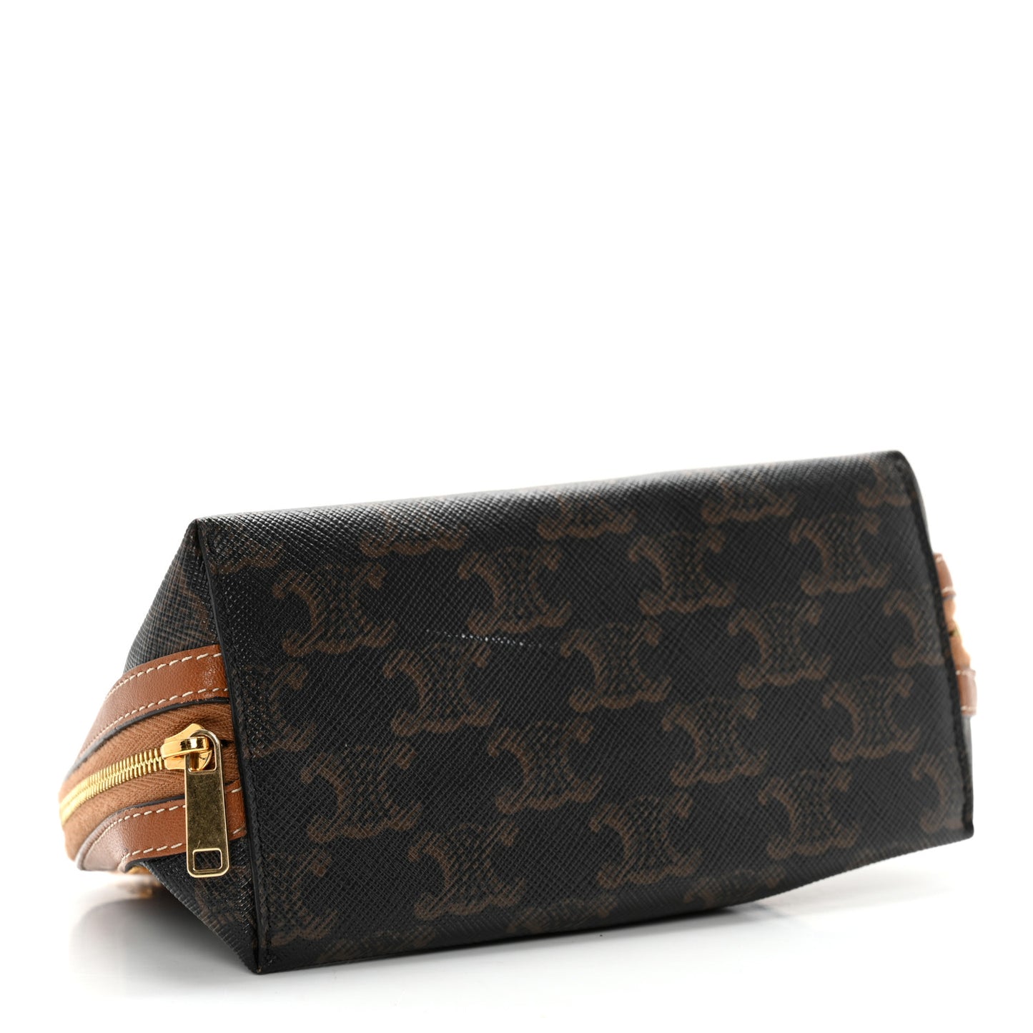 Lambskin Triomphe Canvas Embroidered Logo Clutch With Chain Tan