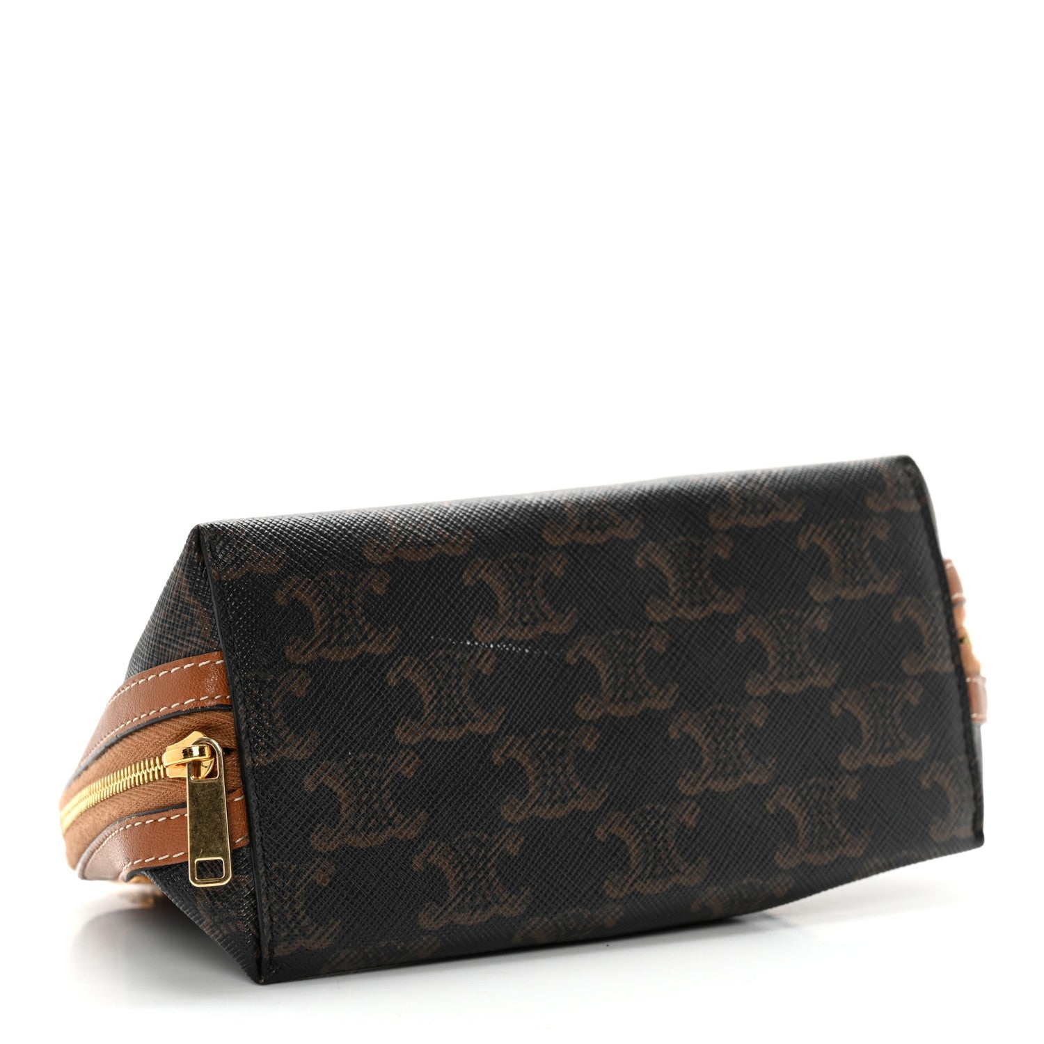 Celine Lambskin Triomphe Canvas Embroidered Logo Clutch With Chain Tan 4 of 12