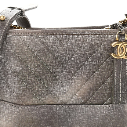 Chanel Metallic Caviar Chevron Quilted Small Gabrielle Hobo Light Silver Gold 8 of 10