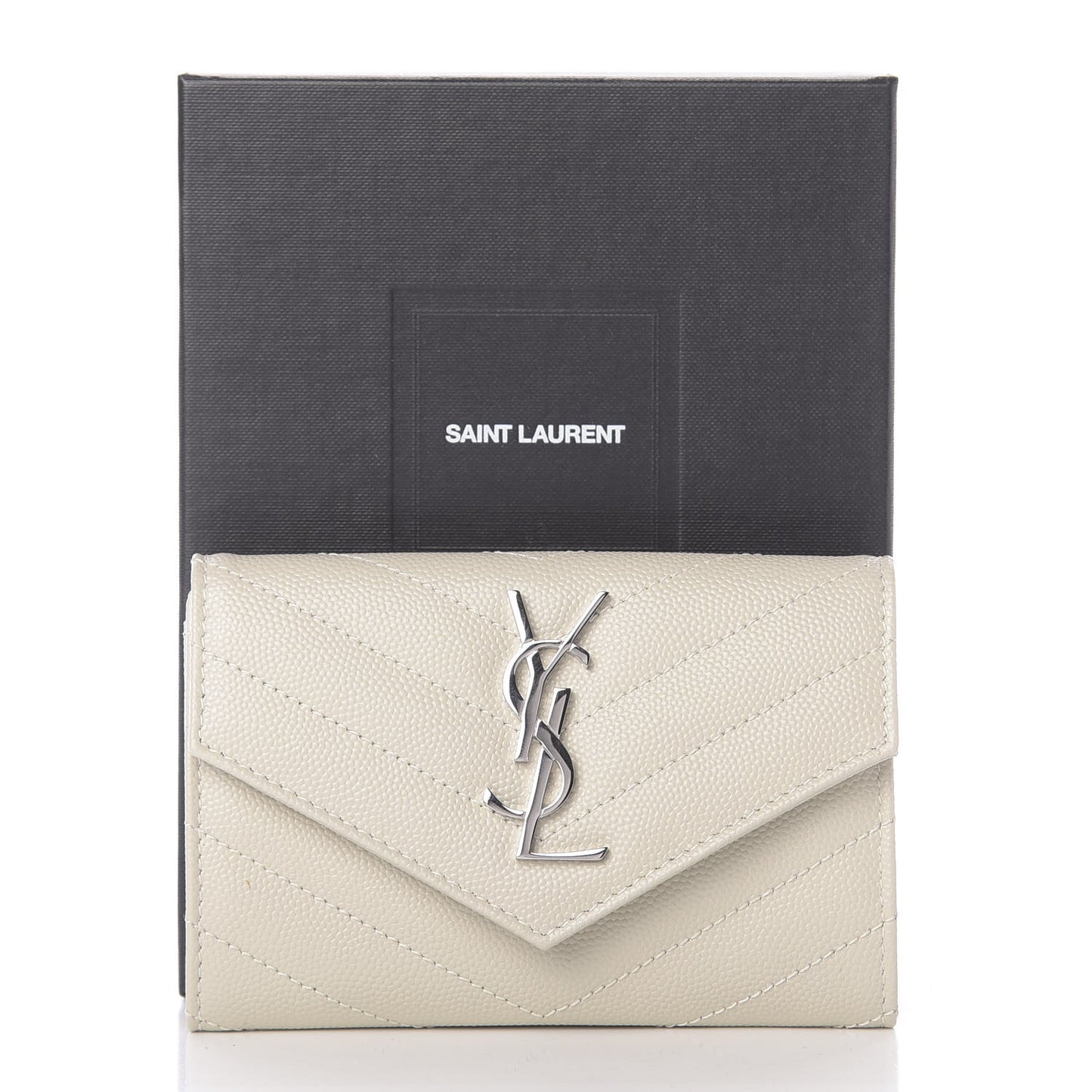Grain De Poudre Matelasse Chevron Small Monogram Envelope Wallet Crema Soft