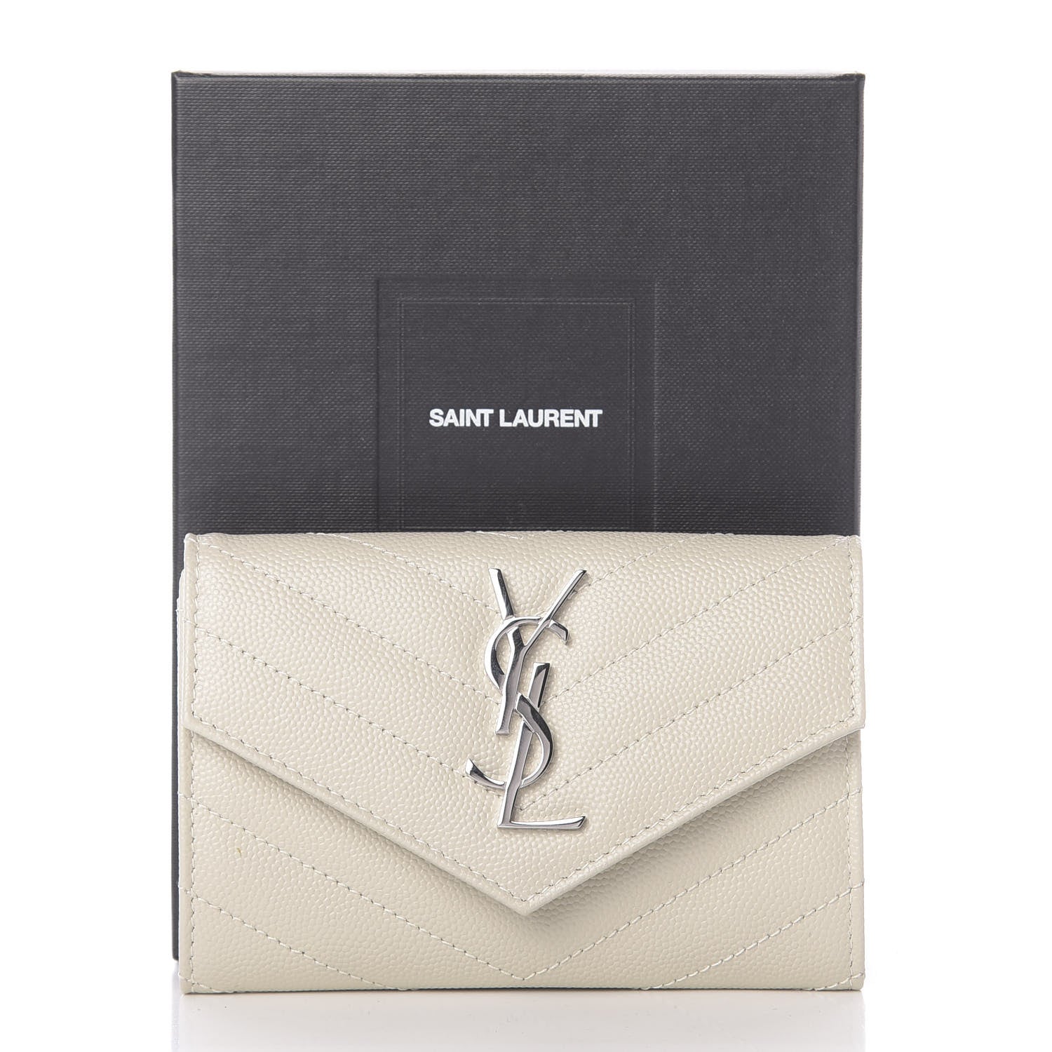 Saint Laurent Grain De Poudre Matelasse Chevron Small Monogram Envelope Wallet Crema Soft 7 of 7