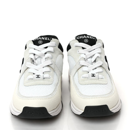 Chanel Mesh Suede Calfskin Grained Calfskin Womens CC Sneakers 37 White Black 2 of 10