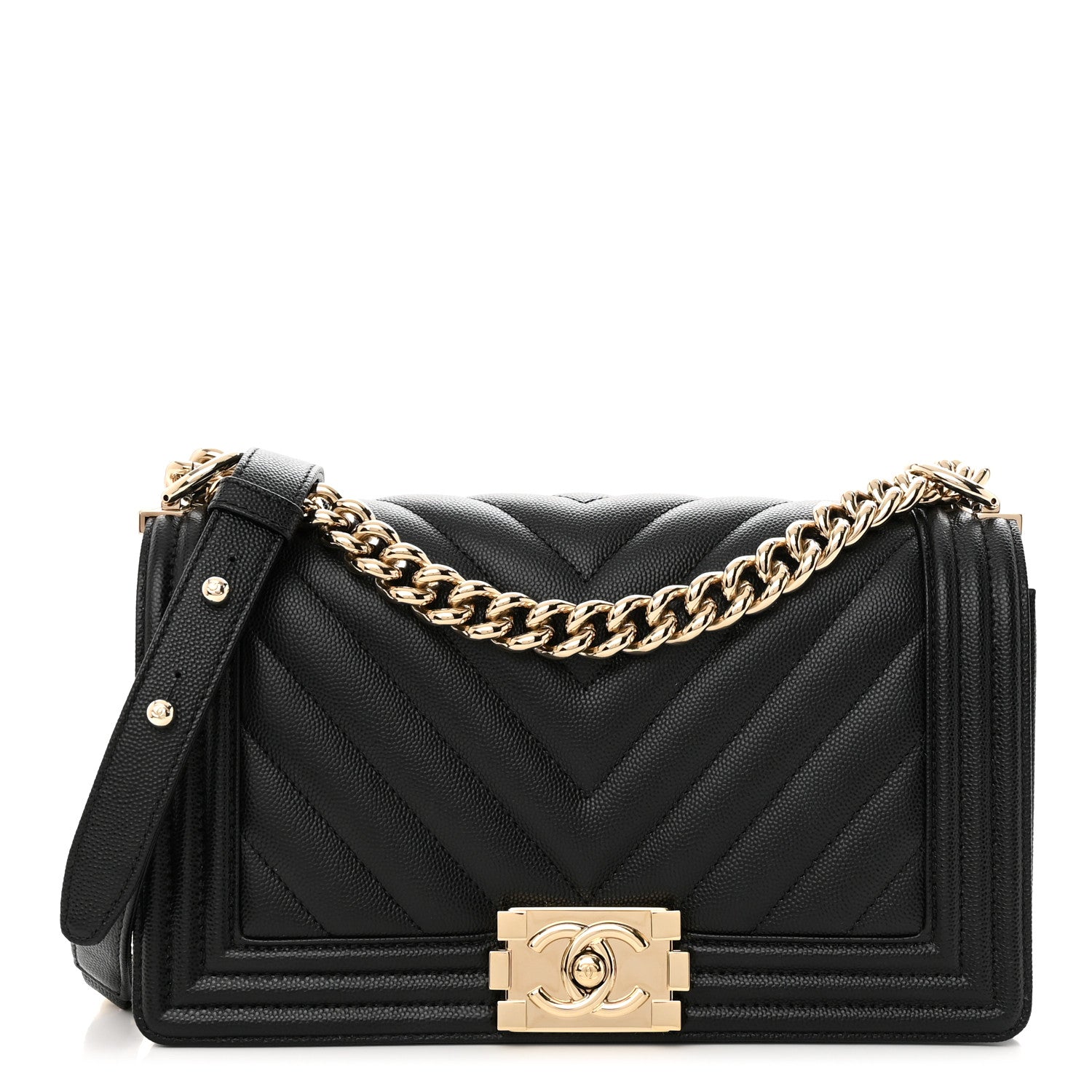 Chanel Caviar Chevron Quilted Medium Boy Flap Black 1 of 12