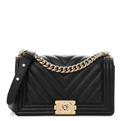 Chanel Caviar Chevron Quilted Medium Boy Flap Black 1 of 12