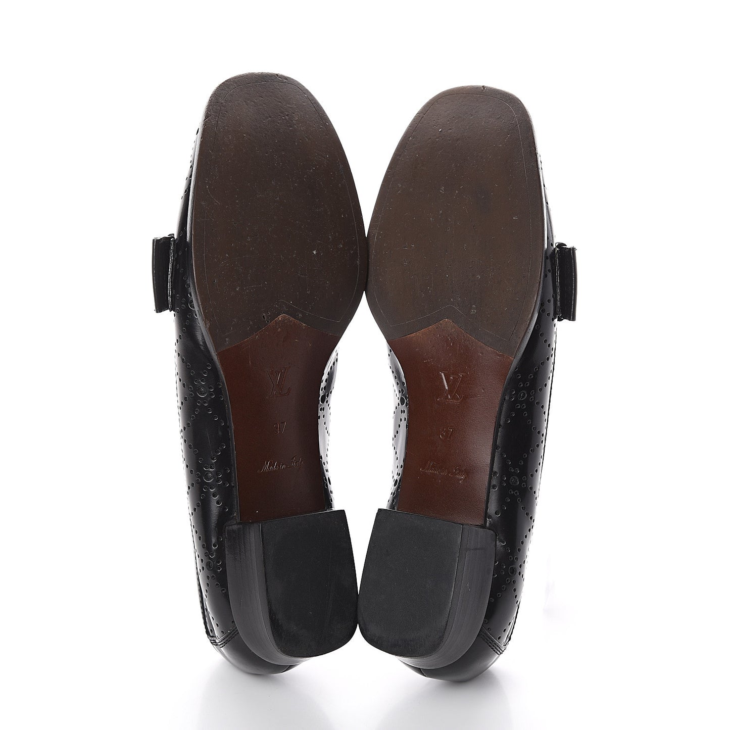 Glazed Calfskin Perforated Loafers 37 Black