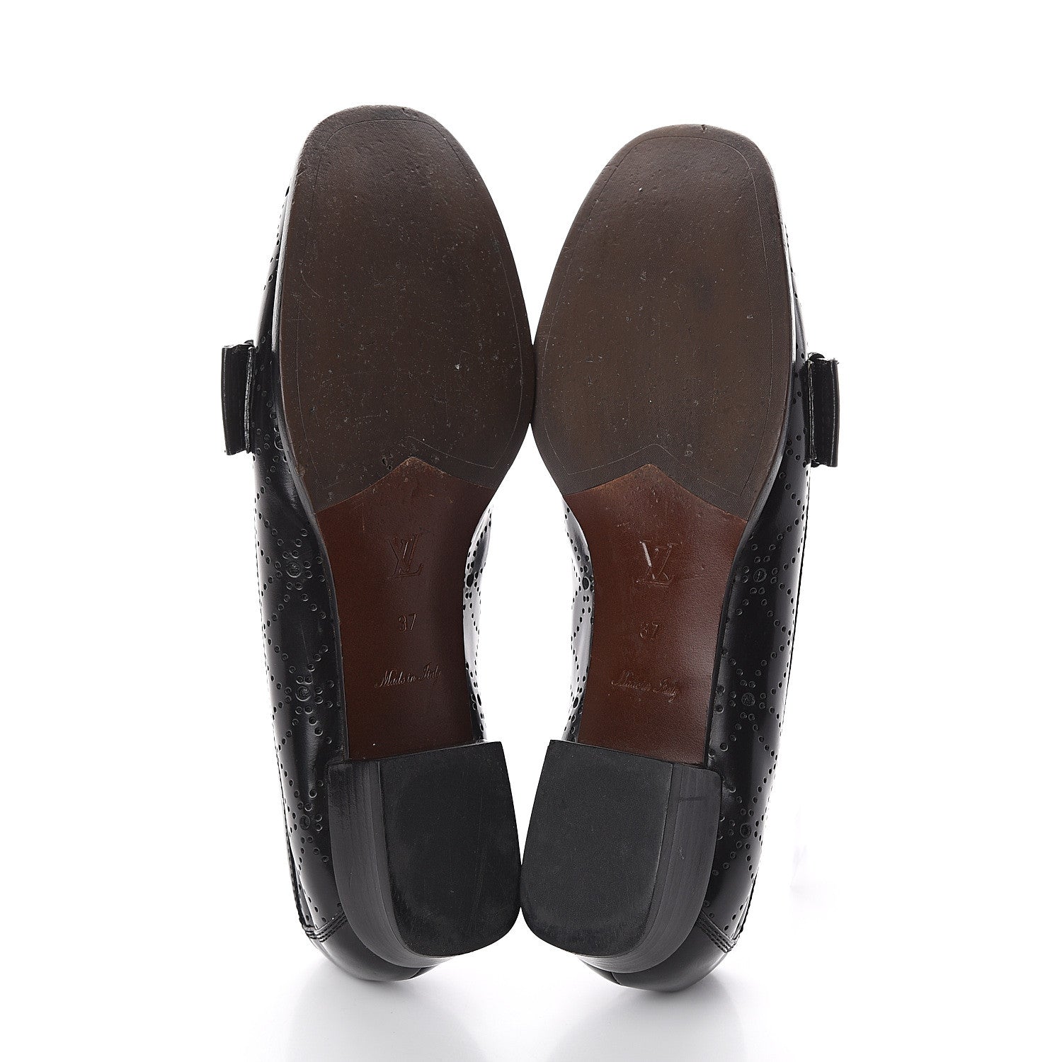 Louis Vuitton Glazed Calfskin Perforated Loafers 37 Black 5 of 7