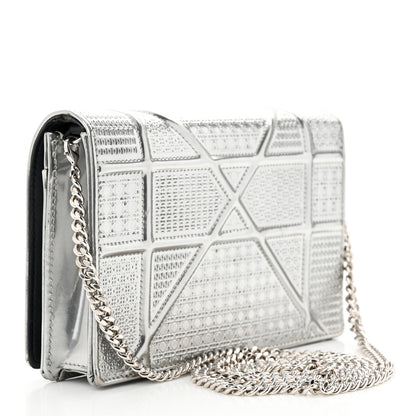 Christian Dior Metallic Patent Micro-Cannage Diorama Wallet on Chain Pouch Silver 3 of 14