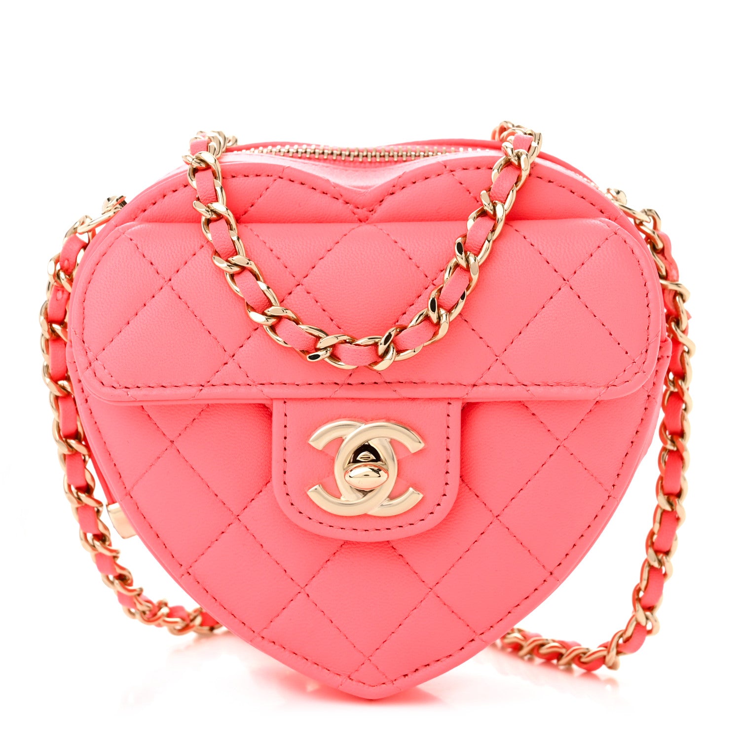 Chanel Lambskin Quilted CC In Love Heart Clutch With Chain Pink 1 of 11
