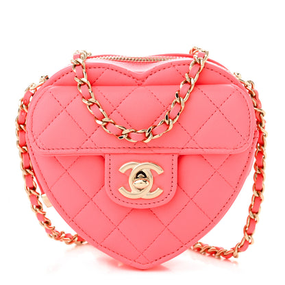 Chanel Lambskin Quilted CC In Love Heart Clutch With Chain Pink 1 of 11