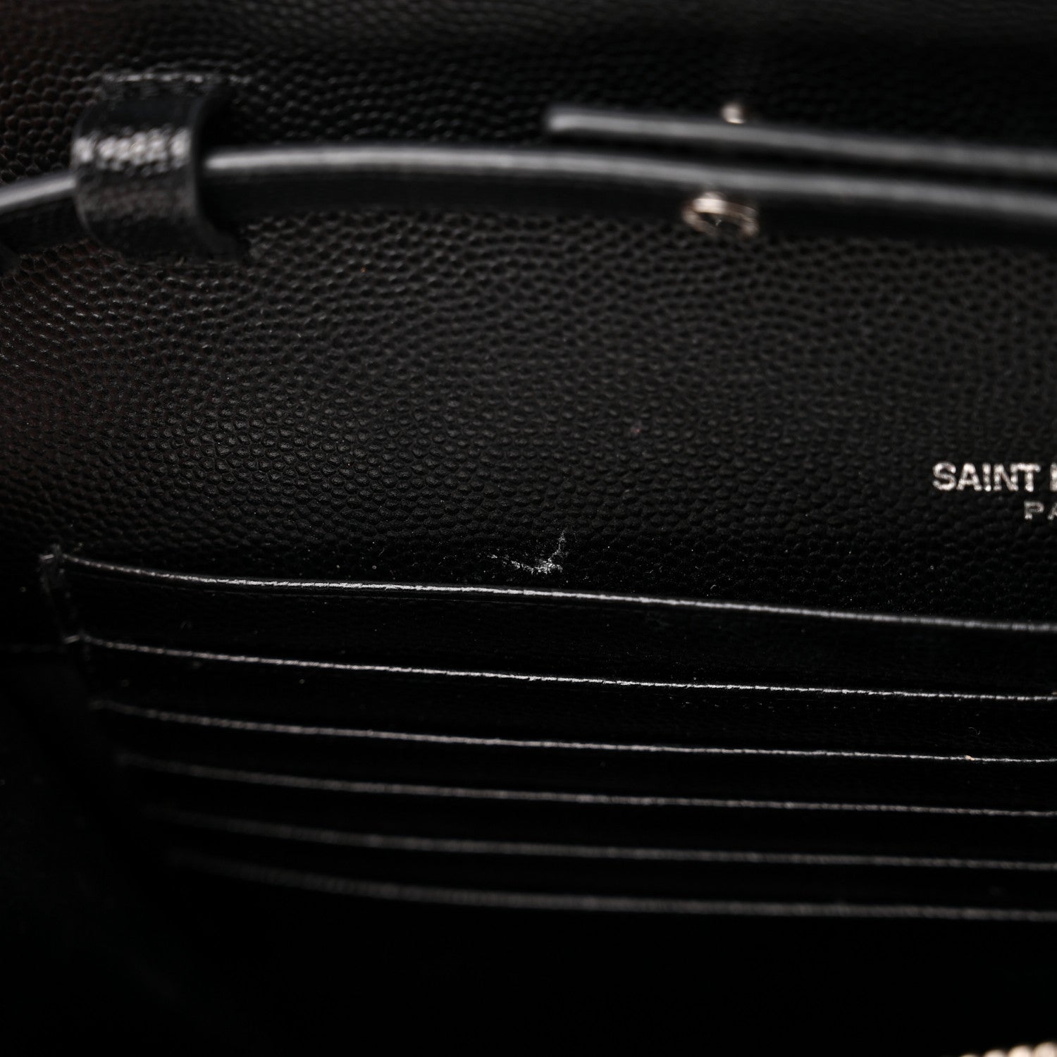 Saint Laurent Grain De Poudre Matelasse Chevron Monogram Chain Wallet Black 11 of 13