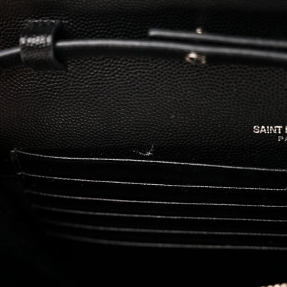 Saint Laurent Grain De Poudre Matelasse Chevron Monogram Chain Wallet Black 11 of 13