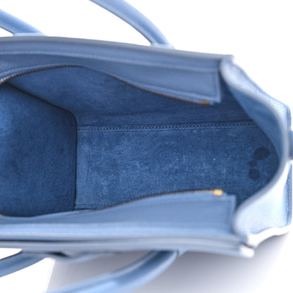 Celine Drummed Calfskin Nano Luggage Blue 5 of 13