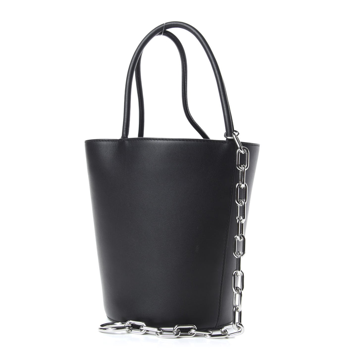 Calfskin Roxy Large Chain Bucket Black Silver Hardware
