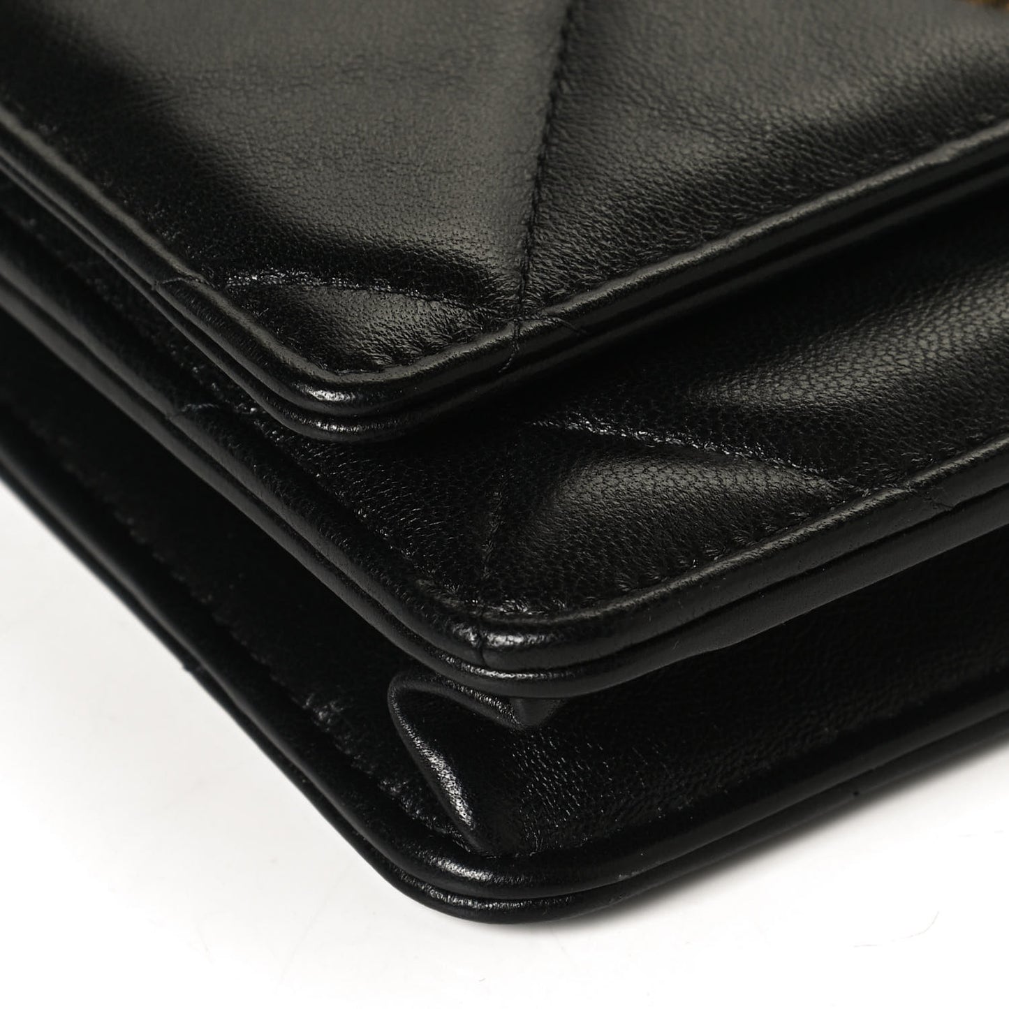 Shiny Goatskin Quilted Chanel 19 Wallet On Chain WOC Black