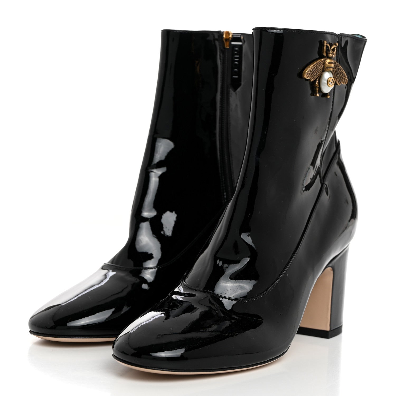 Gucci Patent Calfskin GG Lois Bee Ankle Booties 35.5 Black 3 of 9