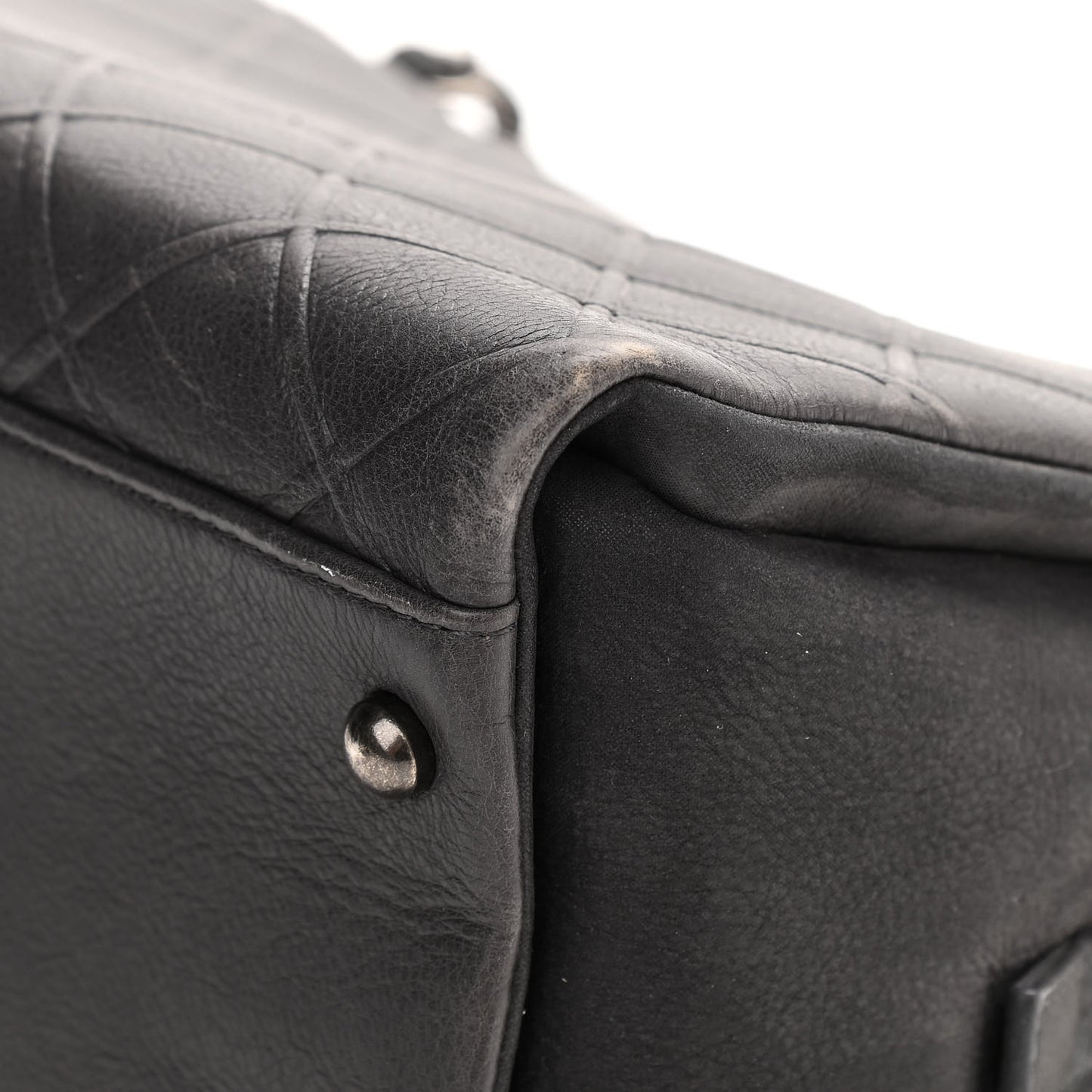 Calfskin Diamond Embossed Large CC Zip Shopping Tote Grey