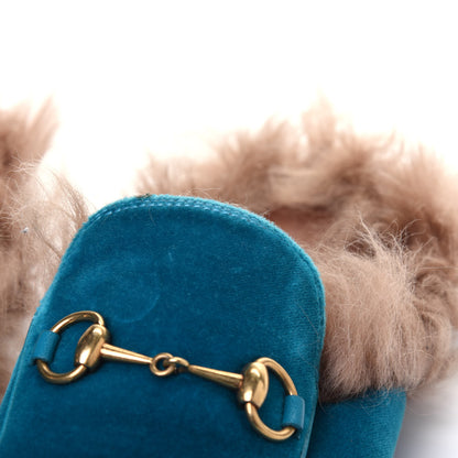 Gucci Velvet Fur Womens Princetown Slippers 38 Cyan 9 of 11