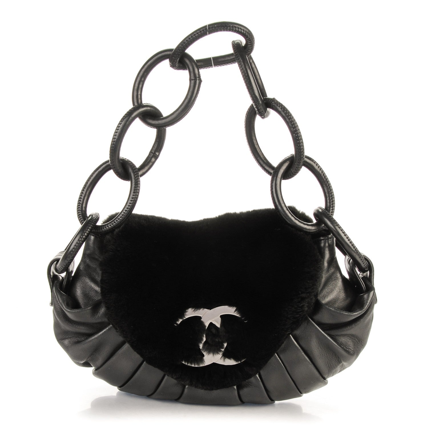 Chanel Lapin Rabbit Fur Lambskin Pleated CC Flap Bag Black 1 of 7