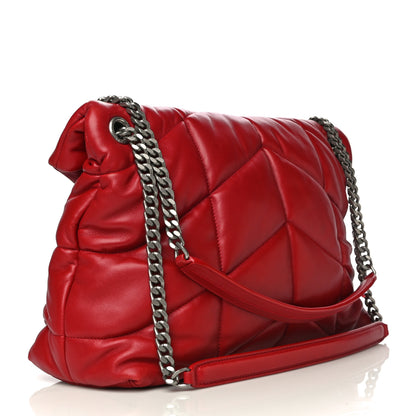 Saint Laurent Lambskin Quilted Medium Loulou Puffer Monogram Chain Satchel Red 4 of 14